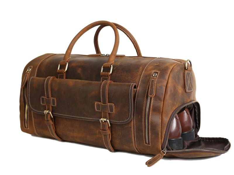 Handmade Vintage Brown Leather Duffle Bag with Shoes Compartment Travel Bag LJ1188